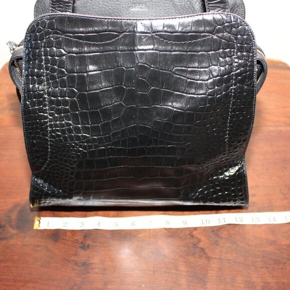 Vince Camuto Womens Black North South Tal Croc Embossed Leather Tote Bag Purse - Picture 6 of 12